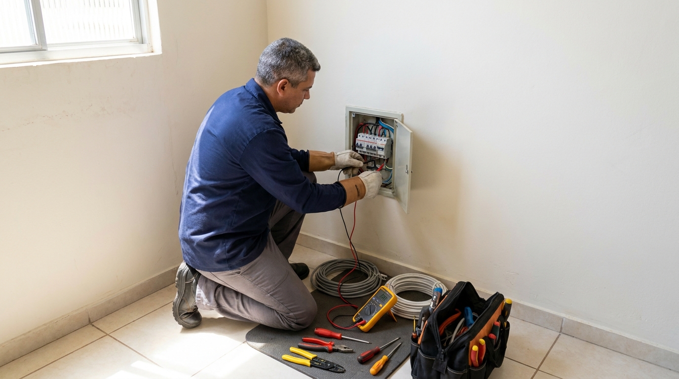 Eletricista realizando manutencao em Caxias do Sul‑RS